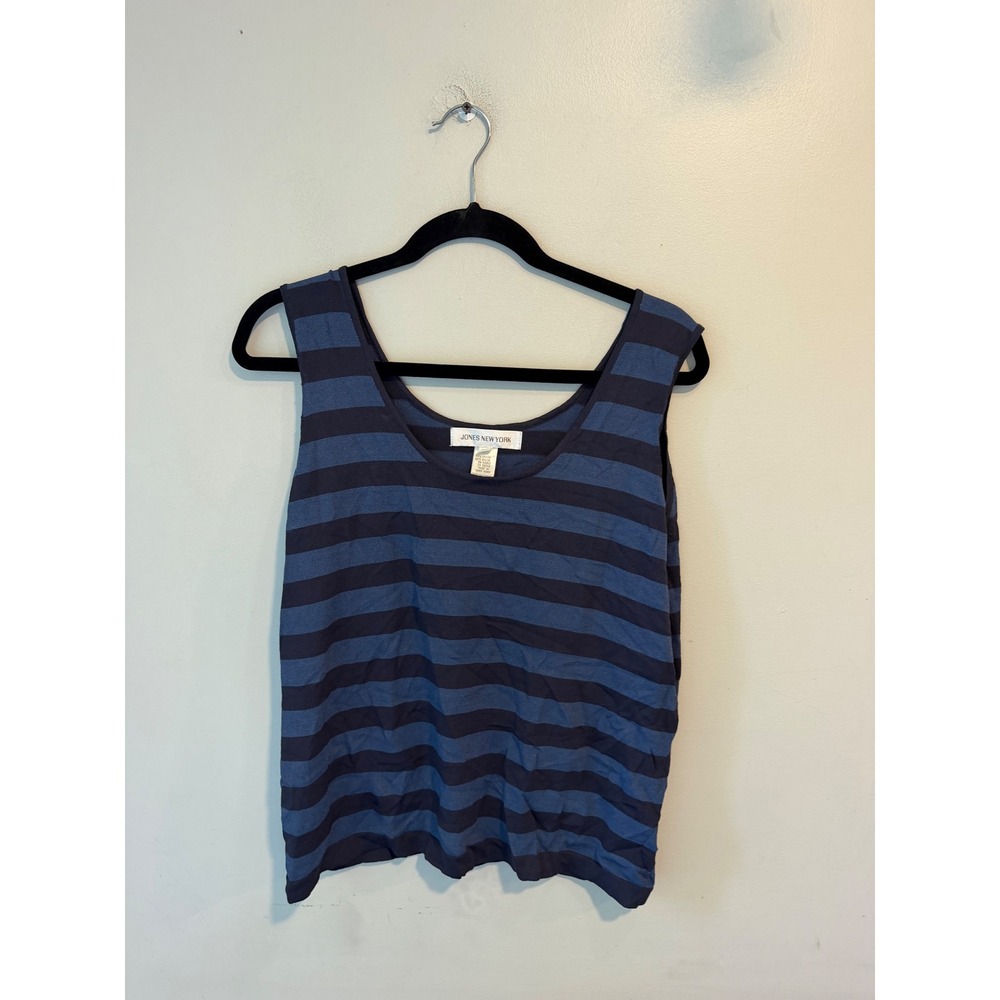 Jones New York Womens XL Blue Striped Knit Sleeveless Scoop Neck Tank Top 2473